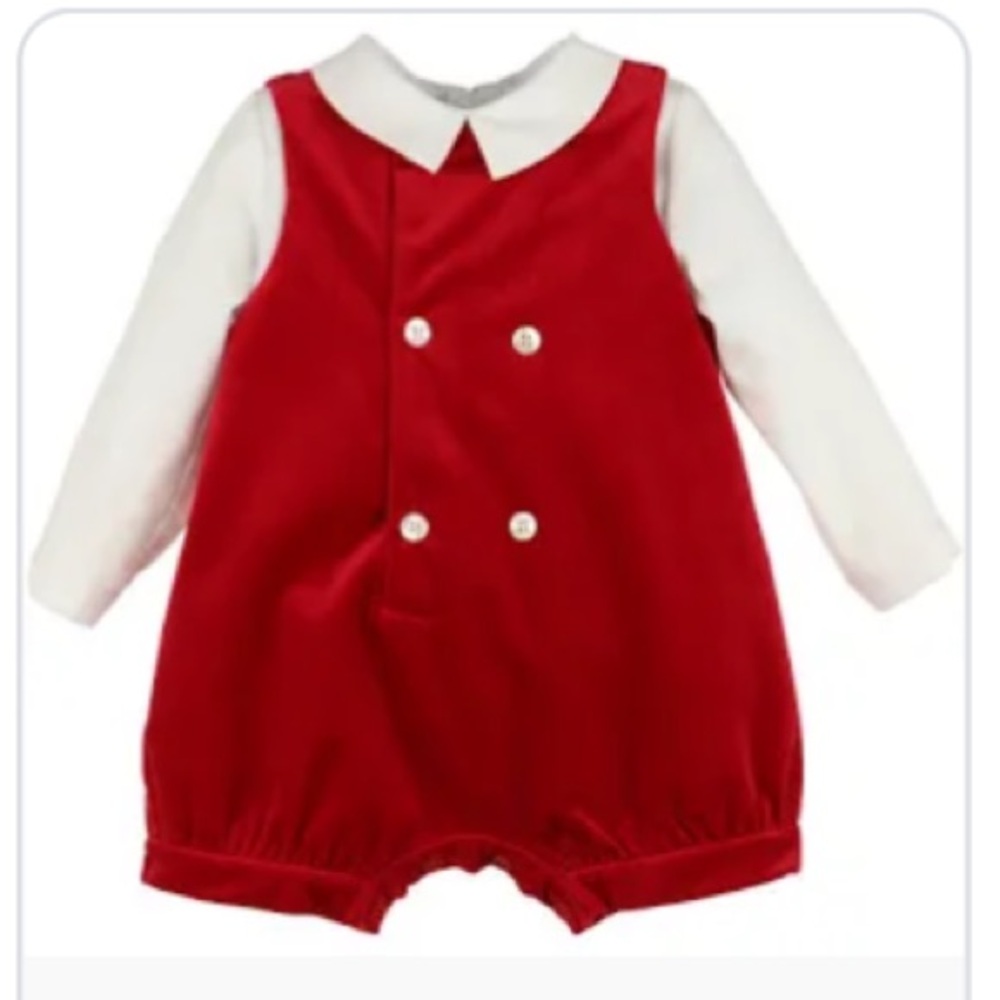 Luli & Me Velvet Deluxe Double-Breasted Baby Romper Set